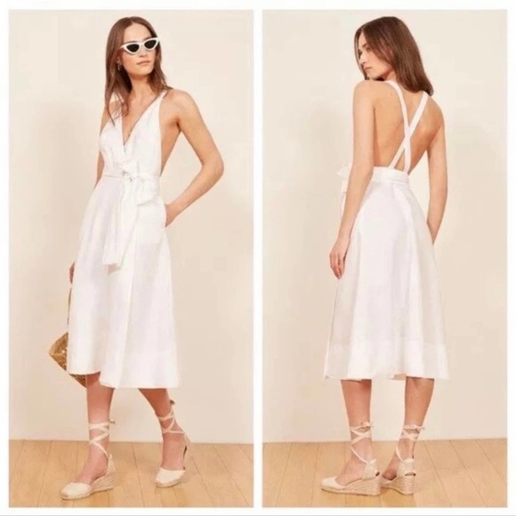 Reformation Dresses & Skirts - Reformation Midi Wrap Dress White 100% Linen Maggie Womens Large